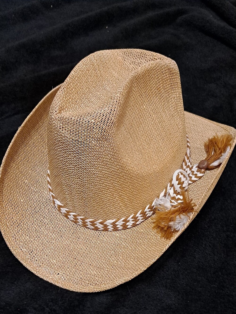 Maral Tan Straw Cowboy Hat with White-and-Tan Braided Band 6 7/8 Narrow